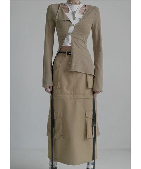 Asymmetric Cut-Out Hook Cardigan